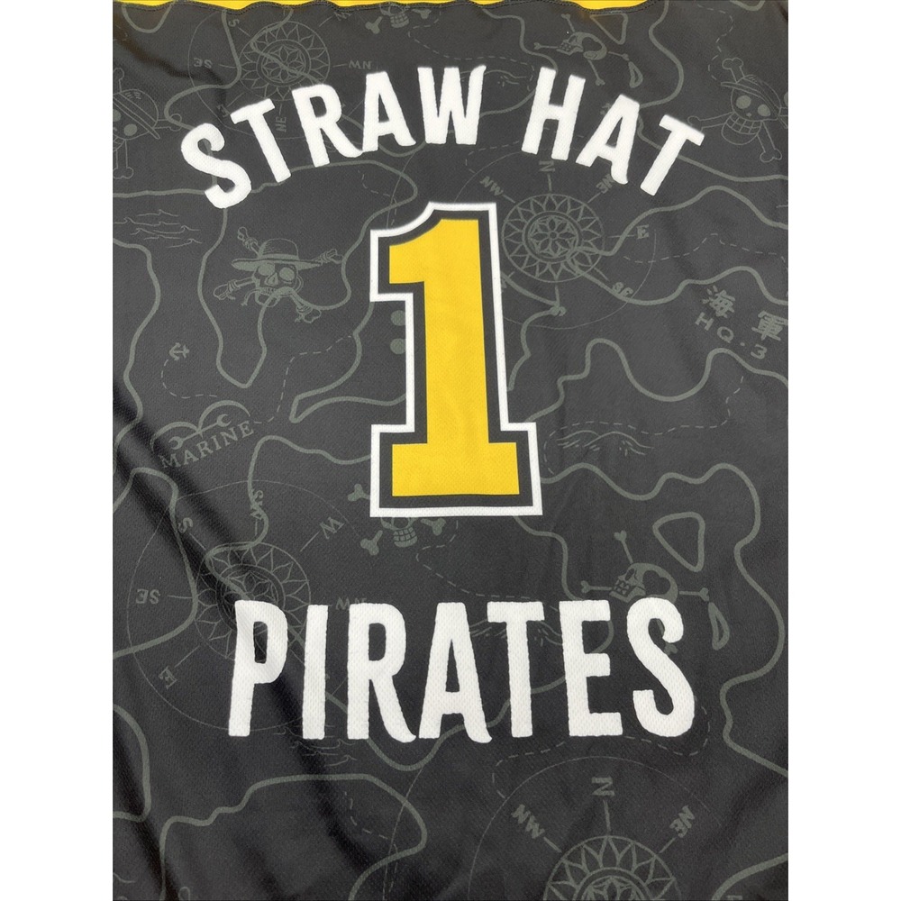 One Piece Straw Hat Pirates Hockey Jersey #1 Black Yellow Purple Mens XL - Picture 8 of 10